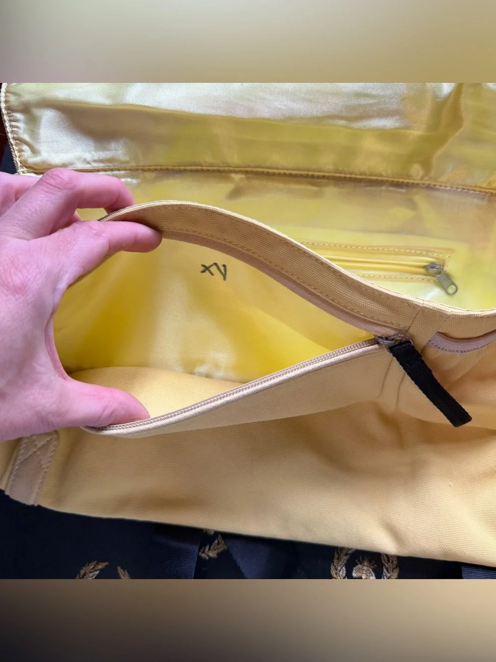 Canvas Messenger Bag in Pale Yellow Black Straps